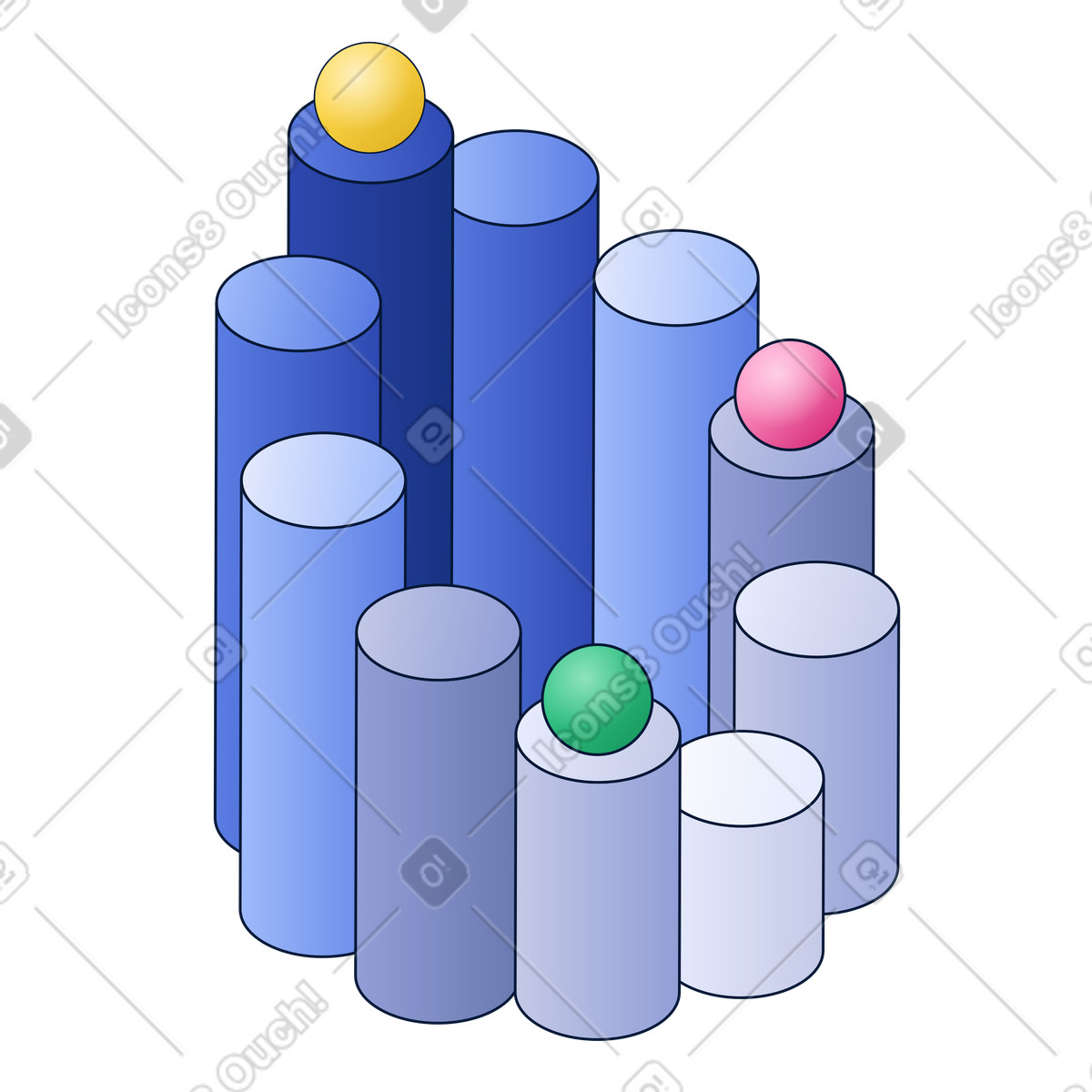 Ilustración Columnas y esferas cilíndricas abstractas en estilo Neat a descargar en PNG SVG