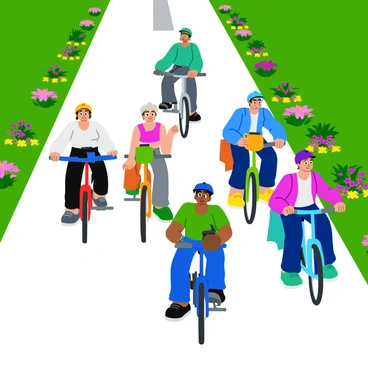 A busy electric bike lane with cyclists in sleek helmets