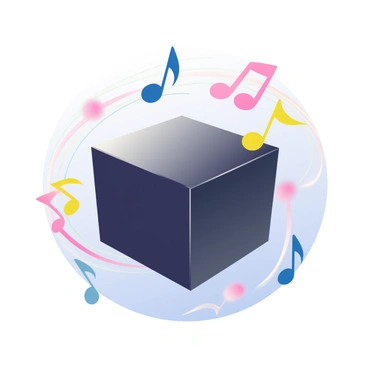 A black box with musical notes spiraling around it, hinting at a hidden melody
