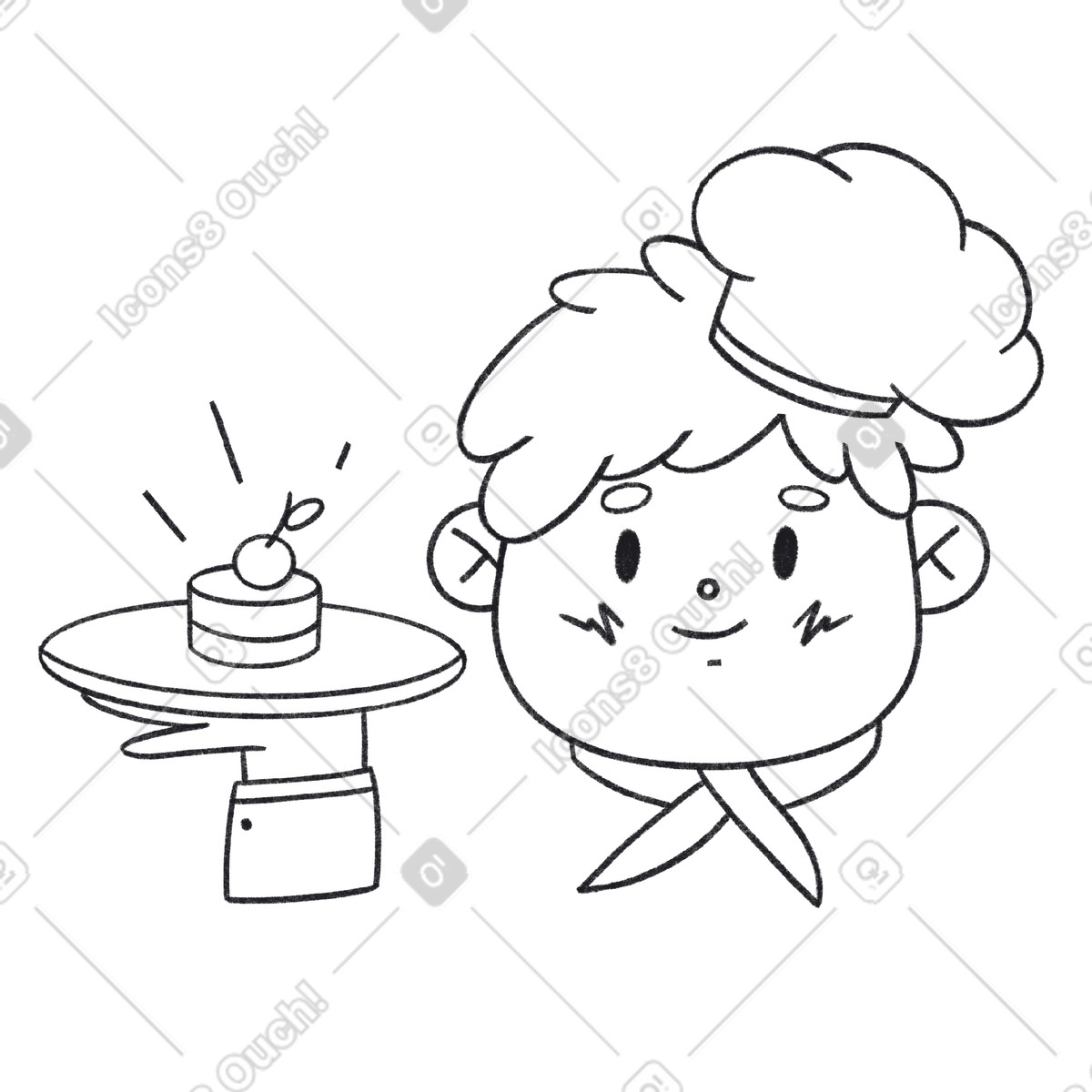 Lo chef tiene in mano un piatto di dessert. illustrazione stile Bonbon Line scarica PNG, SVG
