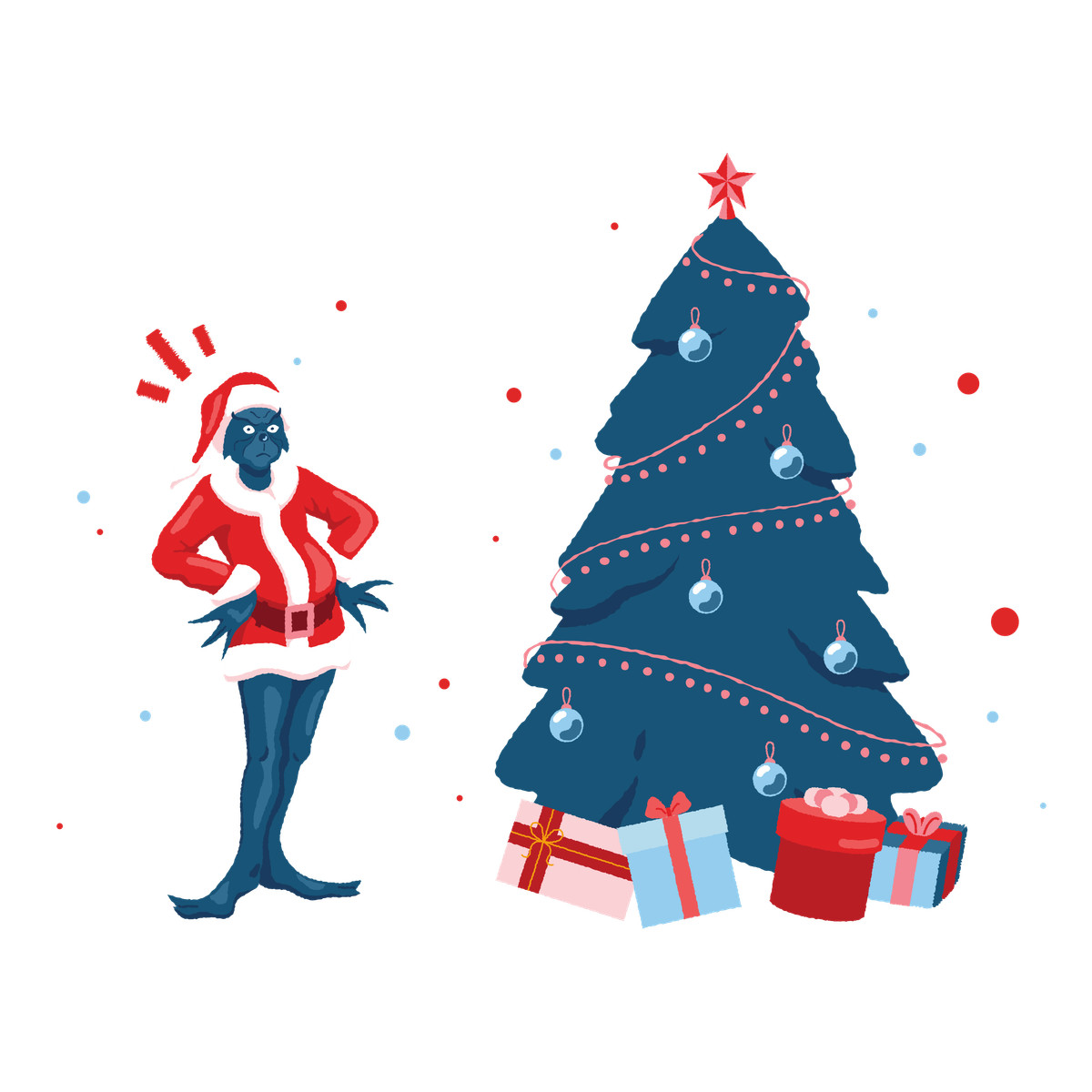 Ilustración El grinch enojado y árbol de navidad en estilo Cherry a descargar en PNG SVG