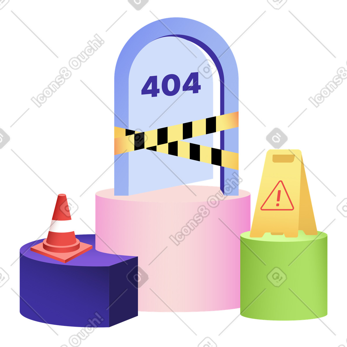 Room 404 with caution tape and warning signs, Web maintenance or page not found illustration in Levels style download in PNG, SVG