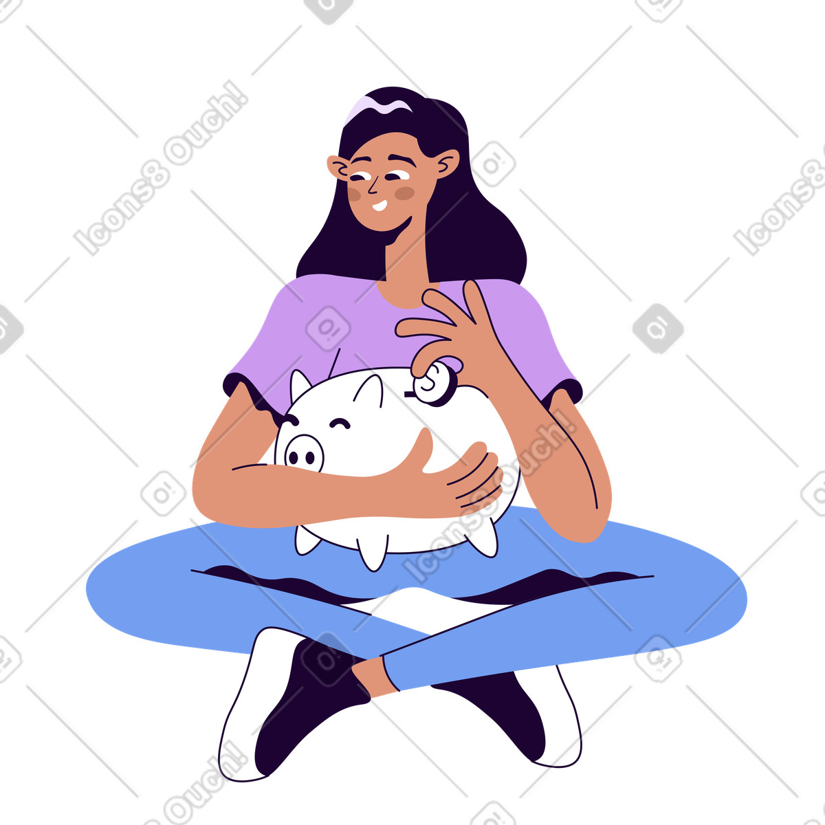 Ilustração animada de Saving coins in piggy bank, Personal finance and budgeting em no estilo Martina para baixar em GIF, Lottie (JSON), AE