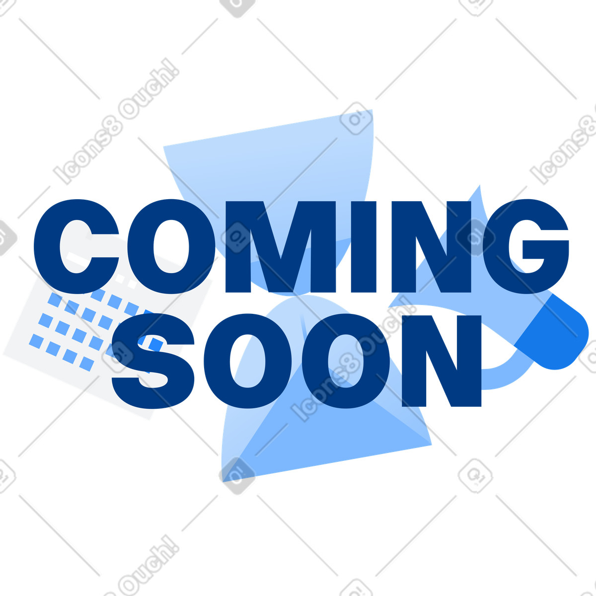 Ilustração de Coming Soon sign with hourglass and calendar, Launch announcement or event promotion em no estilo Urban para baixar em PNG, SVG
