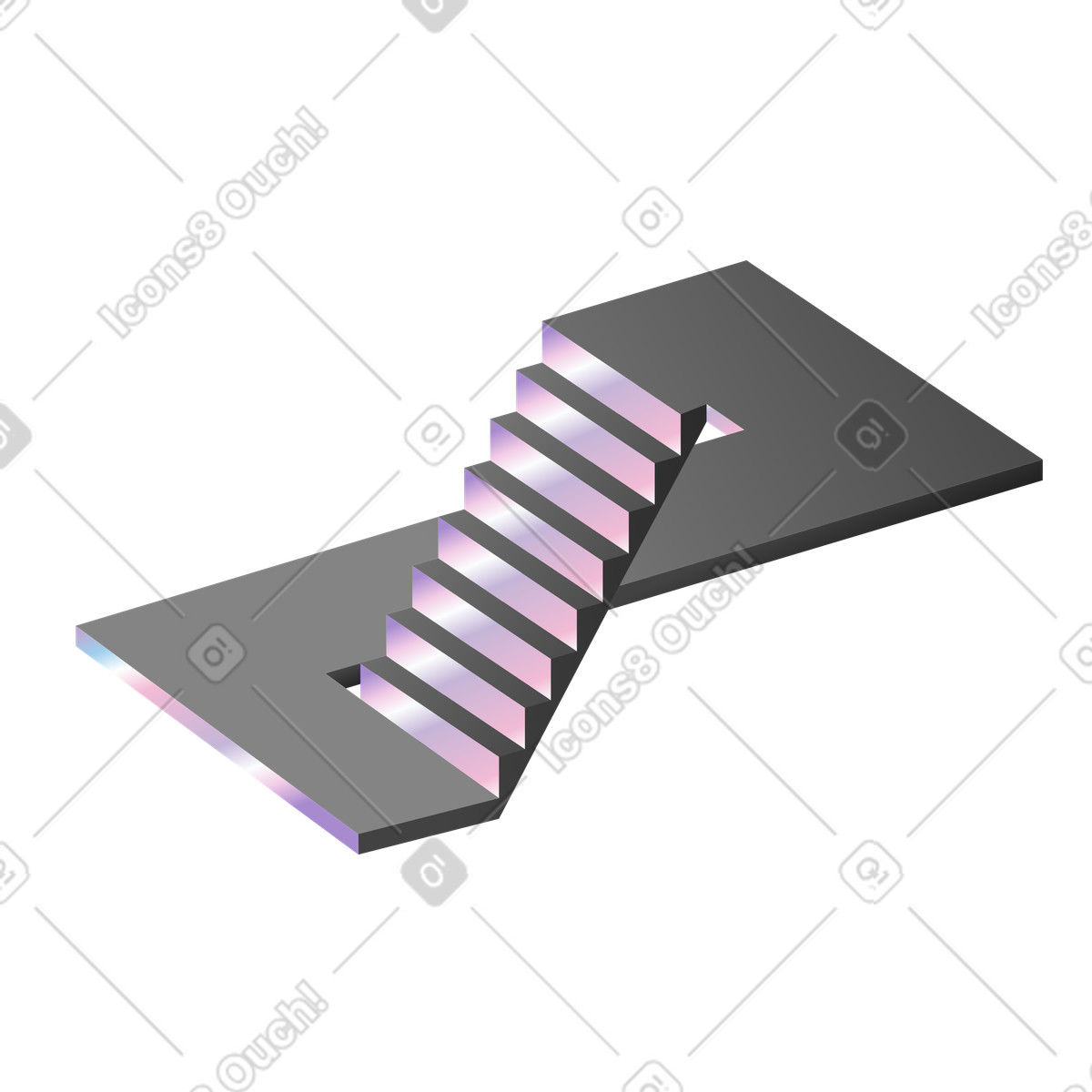 Ilustración Escalera interminable imposible con ilusión óptica, metáfora de desafíos y resolución problemas. en estilo Experimental a descargar en PNG SVG