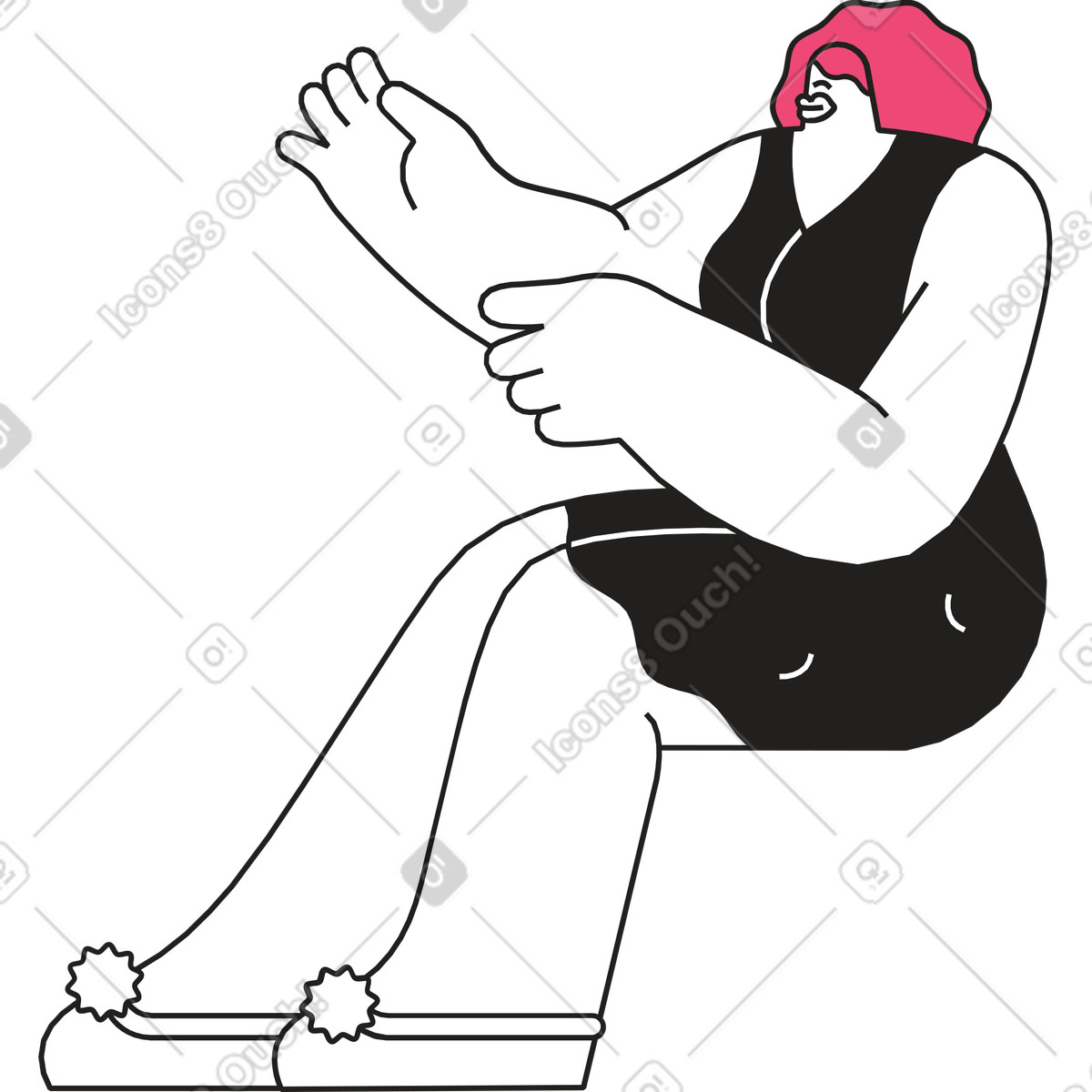 Ilustración Mujer sentada levantando las manos en estilo Dazzle Line a descargar en PNG y SVG