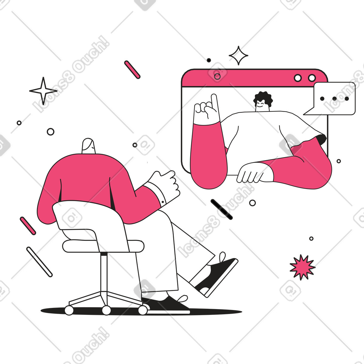 Ilustración Client consulting with psychologist remotely, Online therapy or mental health support en estilo Dazzle Line a descargar en PNG y SVG