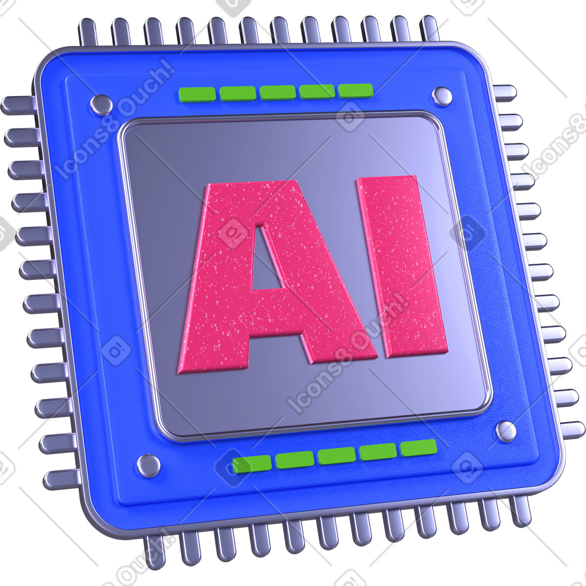Ilustración Procesador de ia, chip computación inteligente, tecnología aprendizaje automático en estilo 3D Boost a descargar en PNG y SVG