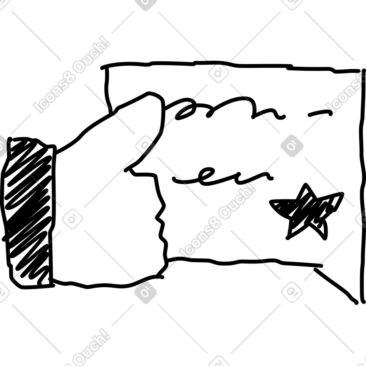 Thumb up feedback bubble with star rating and hand outline-Illustration im Rondy Stickers-Stil als Download in PNG, SVG
