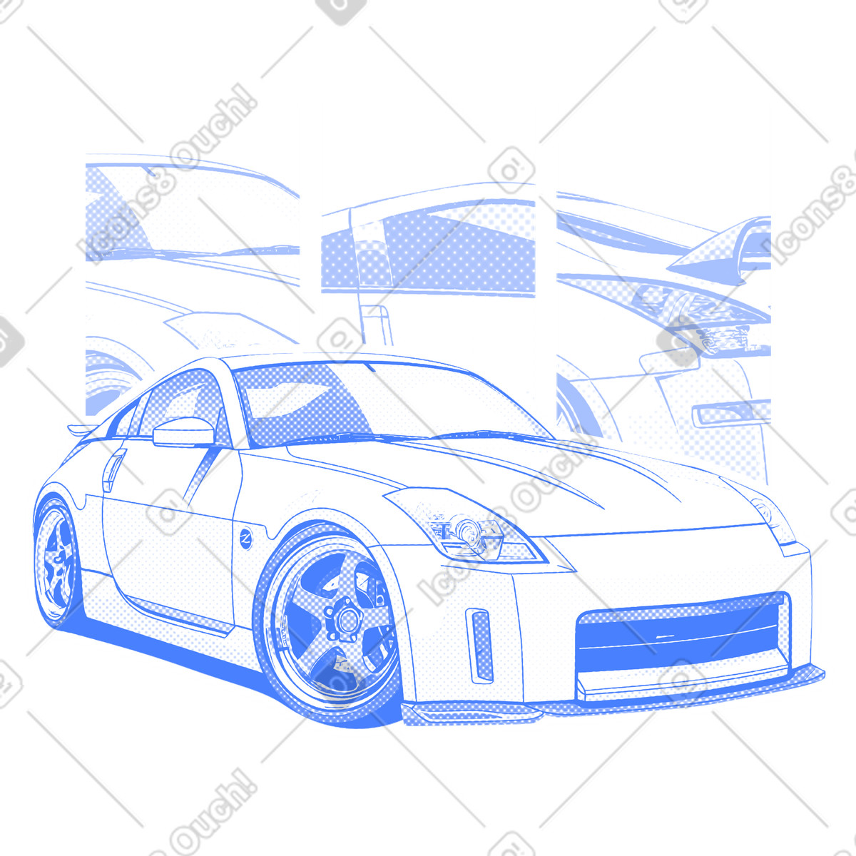 Classic Nissan z vintage poster illustrazione in stile Halftone scarica in PNG, SVG