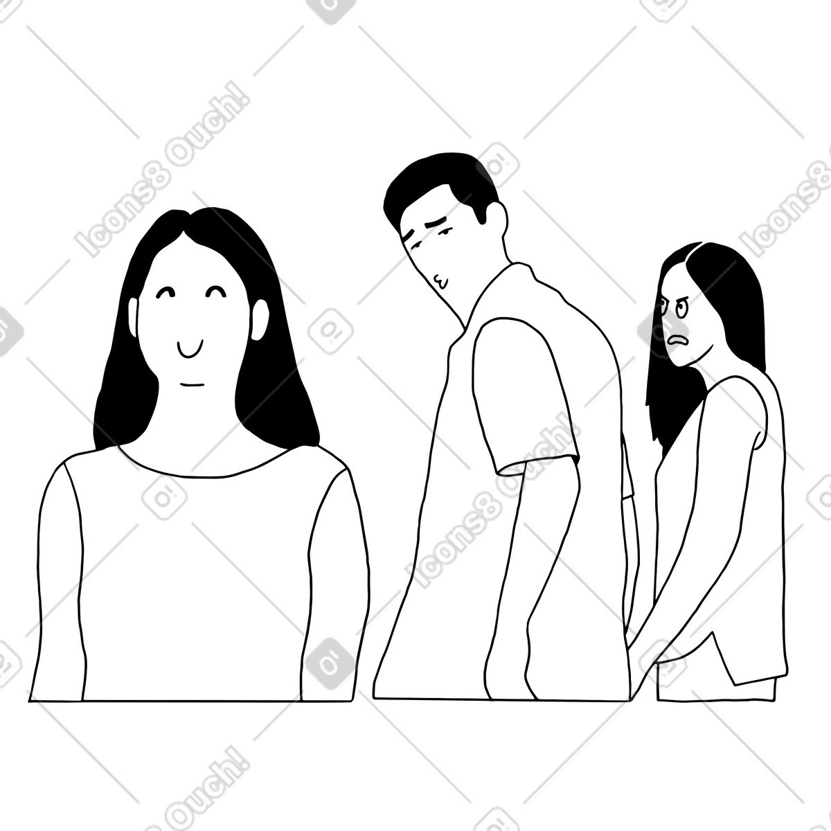Disloyal boyfriend getting distracted while walking illustration in Dudes style download in PNG, SVG