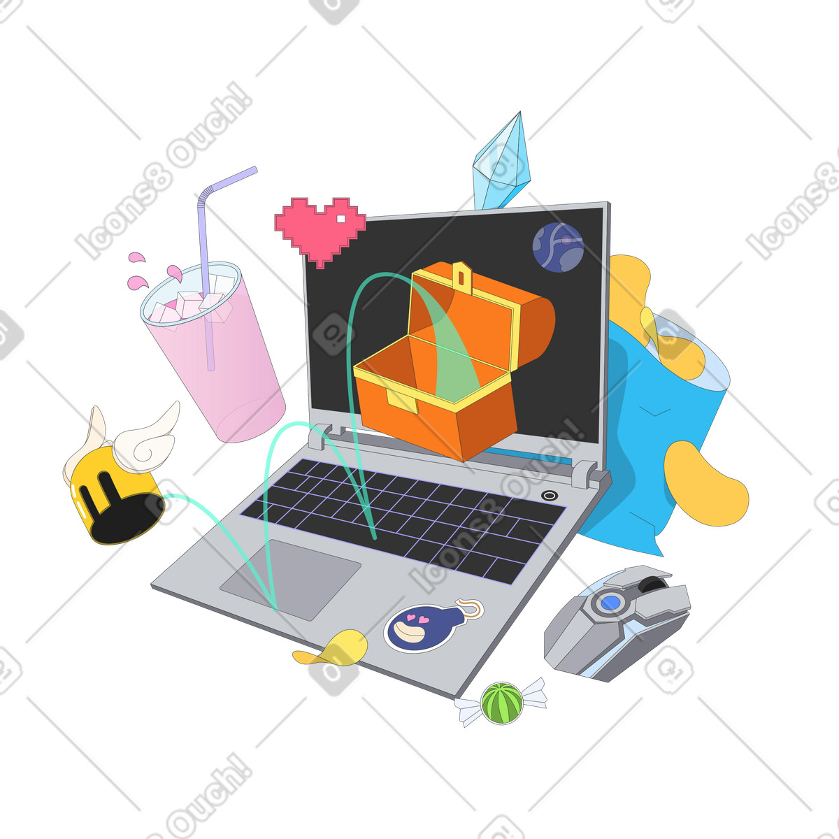 Ilustração de Jogar videogame no laptop em estilo Kit para baixar em PNG, SVG