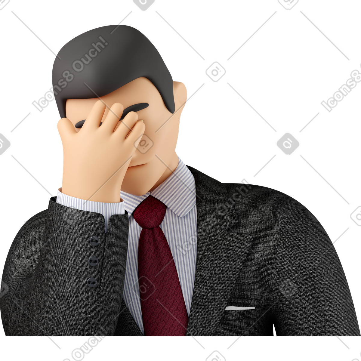 Ilustración Close up of businessman in black suit facepalming en estilo 3D Business a descargar en PNG y SVG