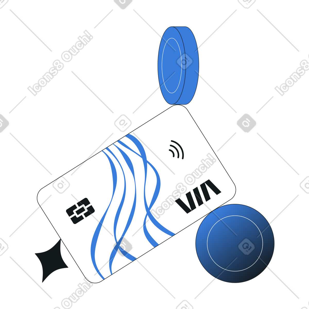 Bank card with coins, Financial transactions and banking illustration in PNG, SVG