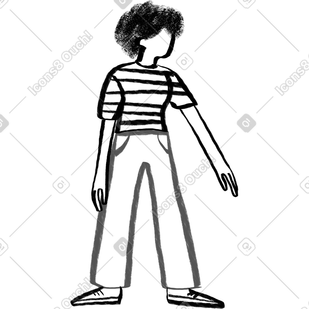 Black and white woman with curly hair his hand outstretched illustration in Company style download in PNG, SVG
