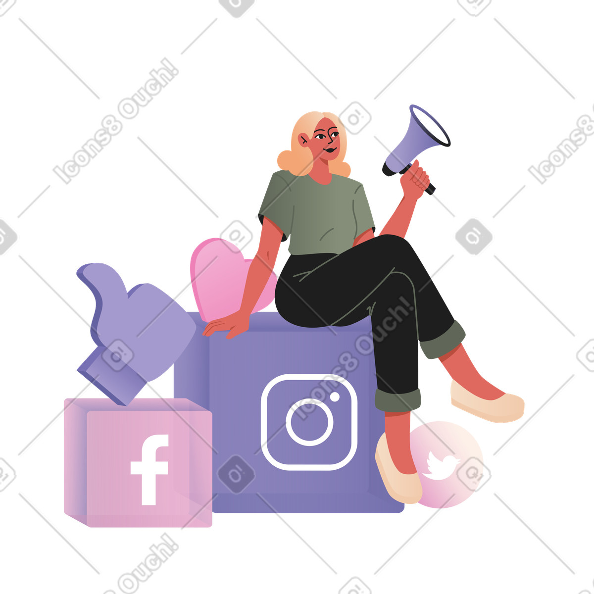 Ilustración Mujer en marketing y publicidad. estilo Coworking a descargar PNG SVG
