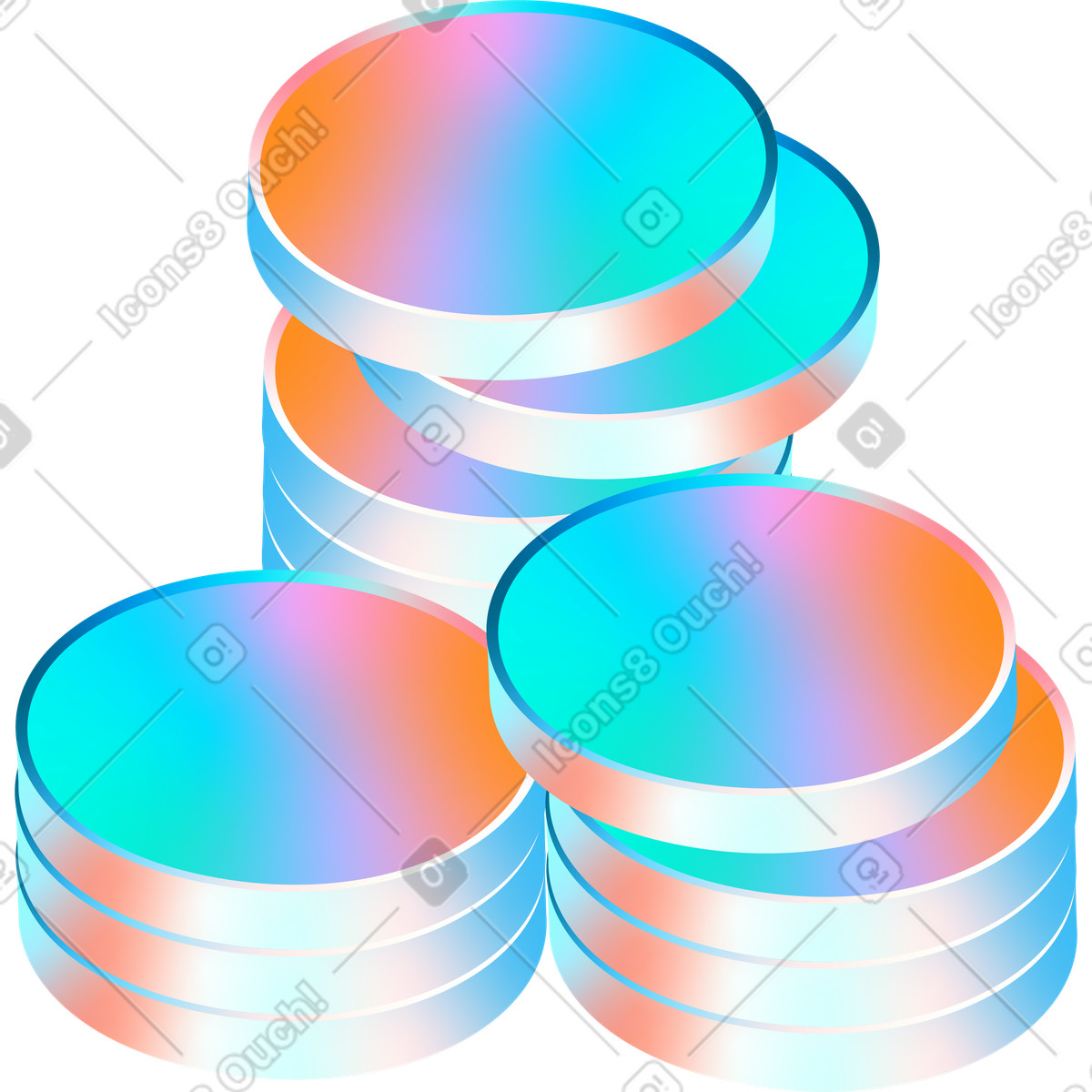 Ilustración Pilas de monedas degradadas en estilo Glare a descargar en PNG y SVG