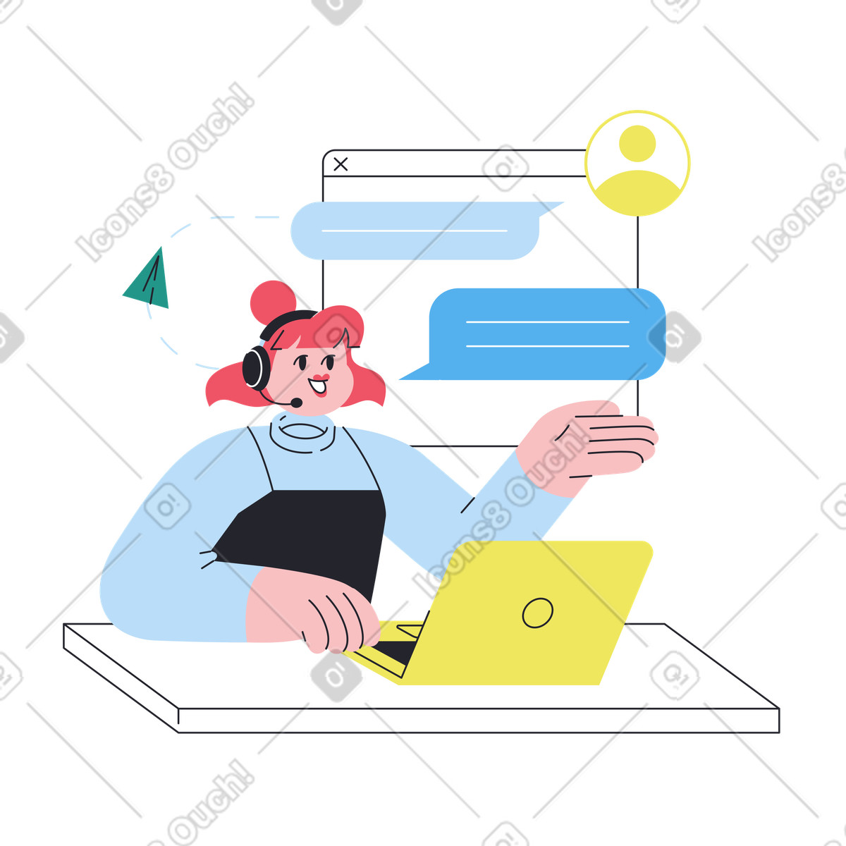 Chat dialog with support service animated illustration in GIF, Lottie (JSON), AE