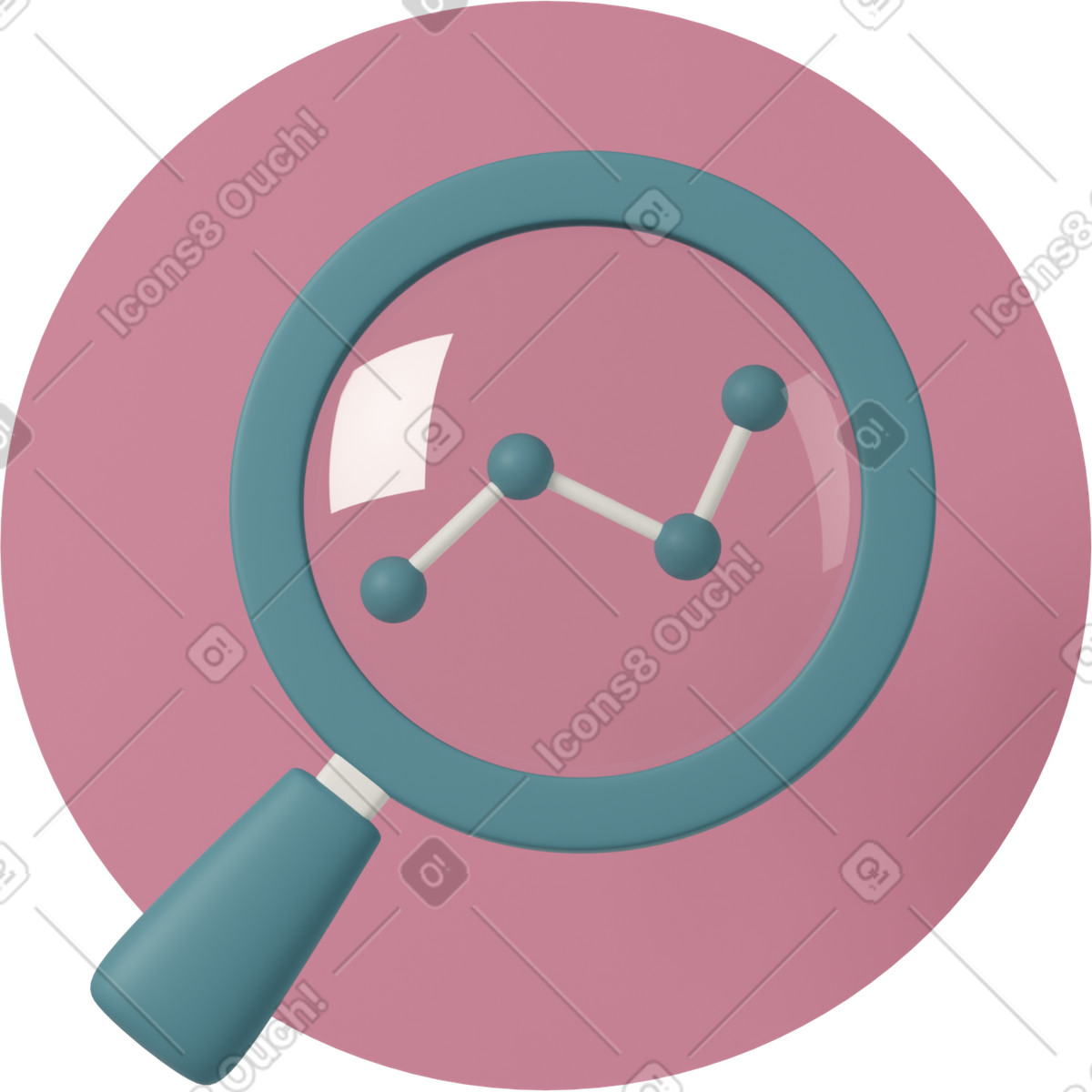3D Casual life スタイルの Line graph and magnifying glass のイラストをPNG、SVG形式でダウンロード