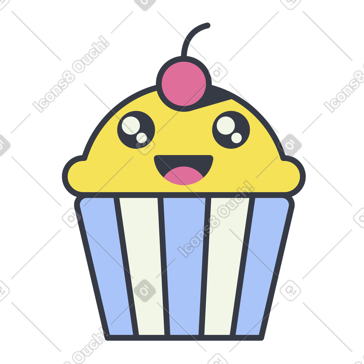 Illustration Cute smiling cupcake with cherry, Confectionery or baked goods dans le style Abstract à télécharger aux formats PNG, SVG