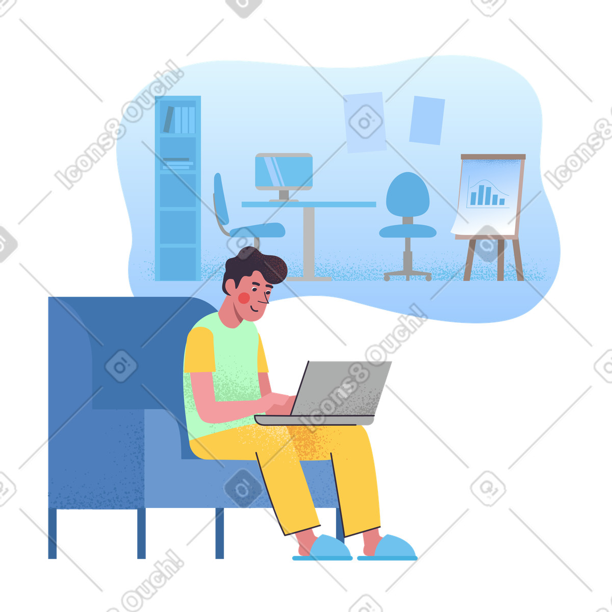Uomo che cerca online un lavoro in ufficio illustrazione stile Pale scarica PNG, SVG