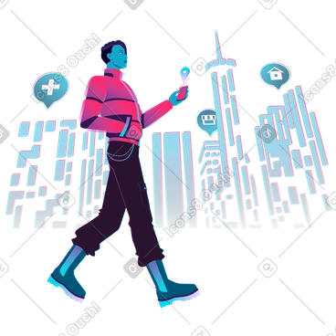 Young man using geolocation and online maps PNG, SVG