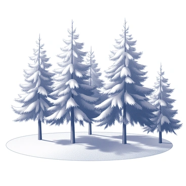 A grove of tall pine trees, their trunks straight and reaching high into the sky, is blanketed in fresh snow. The snow rests on the branches, creating a soft, fluffy layer that contrasts with the dark bark. Sunlight filters through the dense canopy, casting gentle light patterns on the snowy ground below. The atmosphere is tranquil, with the soft crunch of snow underfoot, as the light highlights the contours of the snow-covered terrain.