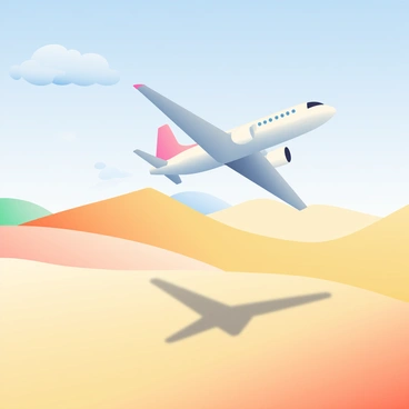 An airplane flying low over an expansive desert with sand dunes below