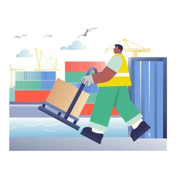 A harbor worker wearing a reflective vest, busy unloading cargo