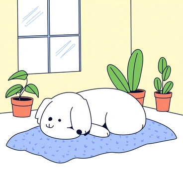 A cozy scene of a pet lying on a soft blanket in a sunny room, radiating warmth and comfort.