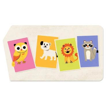 A collection of animal portraits displayed on an illustration board. Each portrait showcases a different animal, including a wise owl with large, round eyes and intricate feather details. A playful puppy is illustrated with a tilted head and a wagging tail, while a regal lion features a flowing mane and an intense gaze. A curious raccoon is depicted with a mischievous expression and its paws raised. The backgrounds of each portrait are distinct colors, enhancing the expressive features of the animals. The illustration board itself has a slight texture, adding depth to the overall presentation.