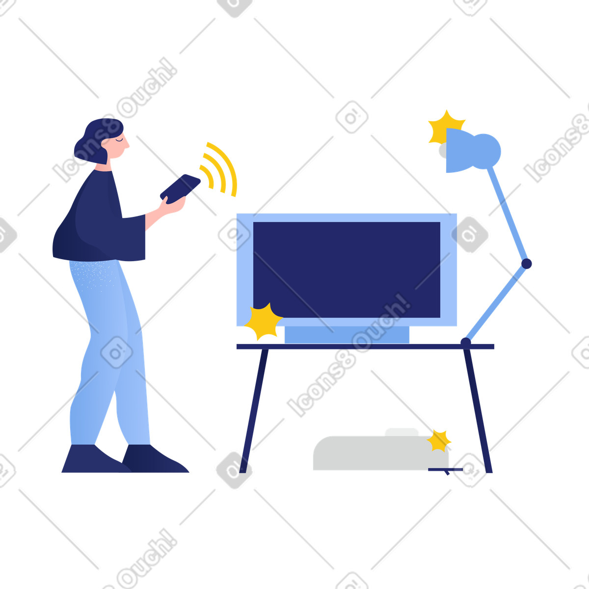 Ilustración Mujer usando un sistema de casa inteligente en estilo Clip a descargar en PNG y SVG