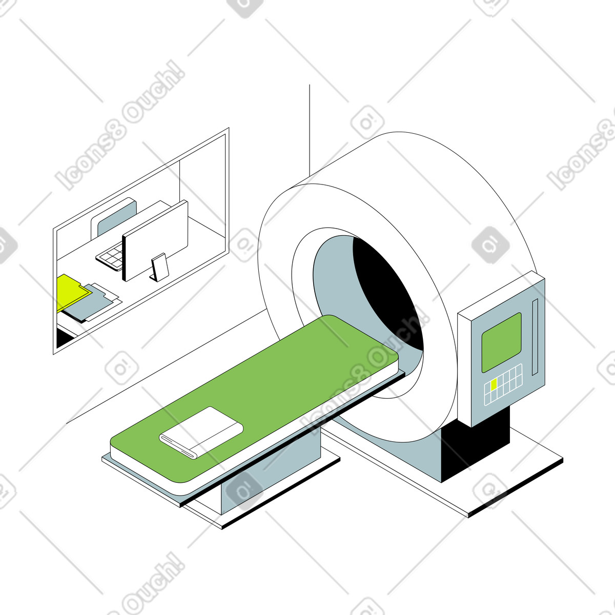 Stanza di risonanza magnetica in ospedale illustrazione stile Isometric scarica PNG, SVG
