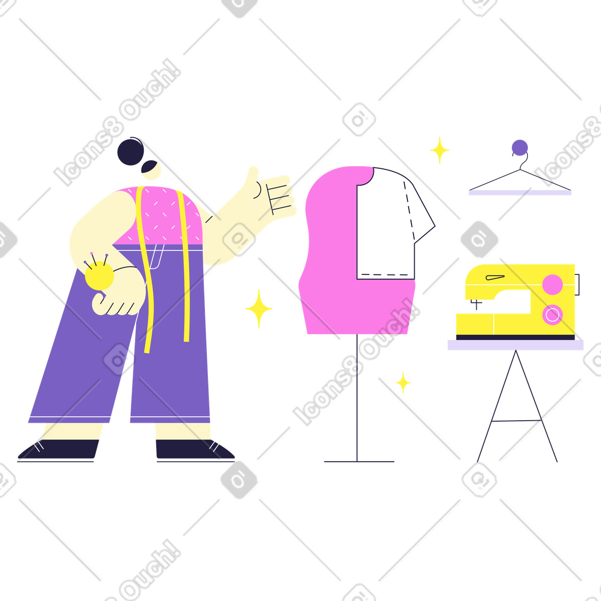 Fashion designer working in a studio illustration Mellow style download PNG, SVG