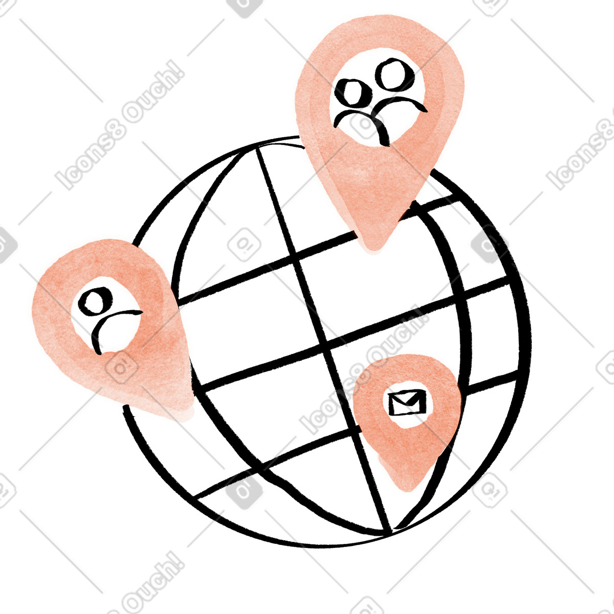 Connessione in tutto il mondo, lavorare con persone provenienti da luoghi diversi, outsourcing illustrazione animata stile Hand-drawn animation scaricabile GIF, Lottie (JSON), AE