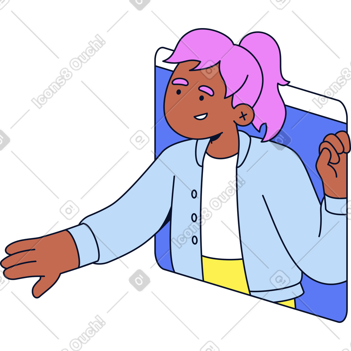 Donna che allunga la mano dalla finestra del browser illustrazione in stile Flexy scarica in PNG, SVG