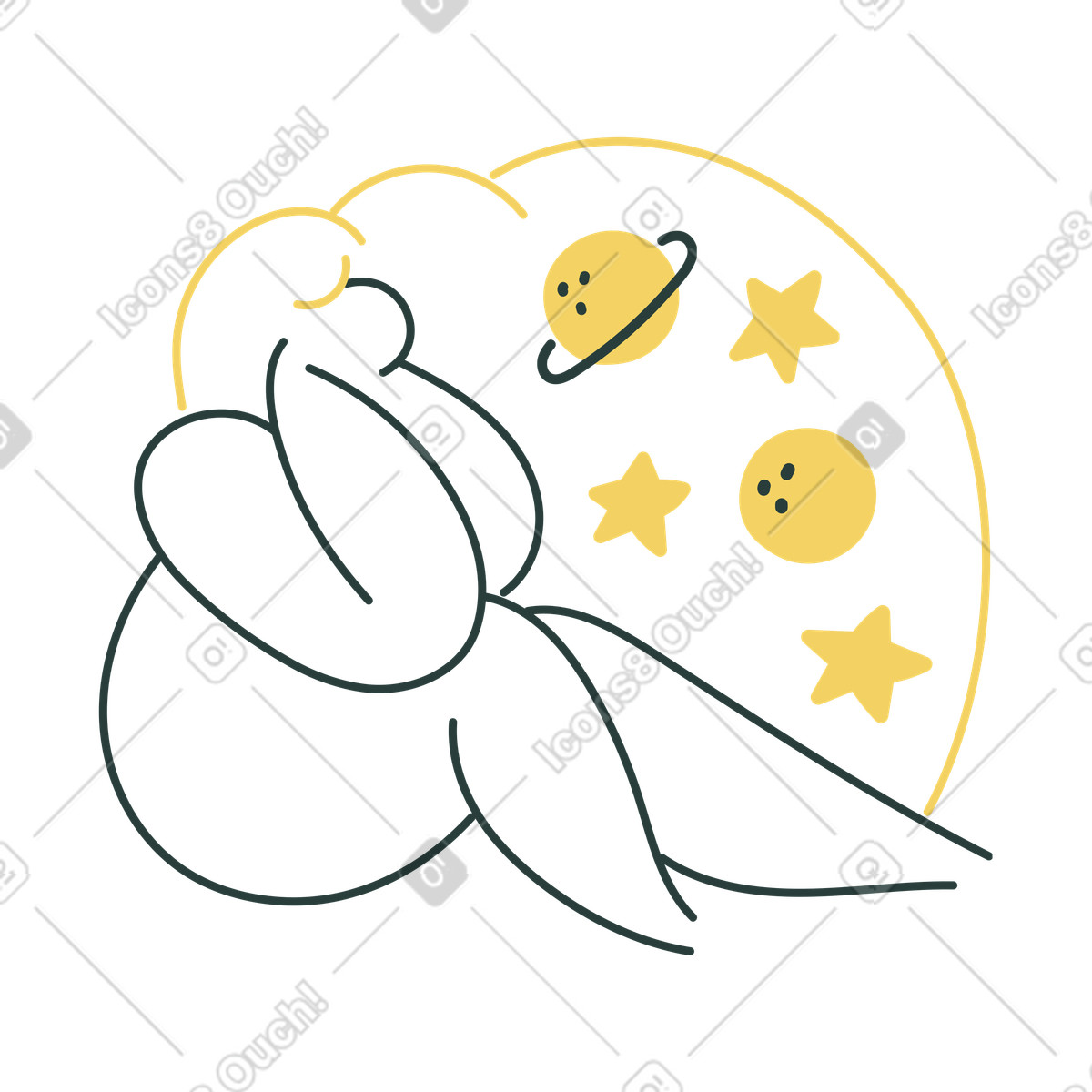 Donna che guarda i pianeti e le stelle illustrazione in stile Macaroni scarica in PNG, SVG