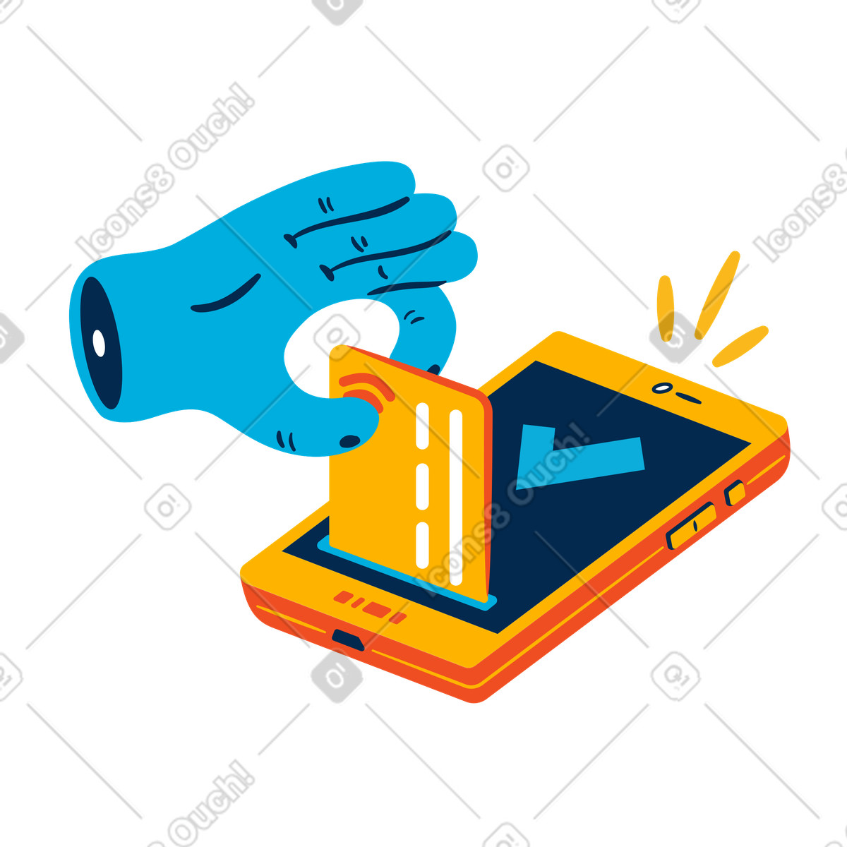 Ilustración Hand realiza un pago en línea por teléfono estilo Flame a descargar PNG y SVG