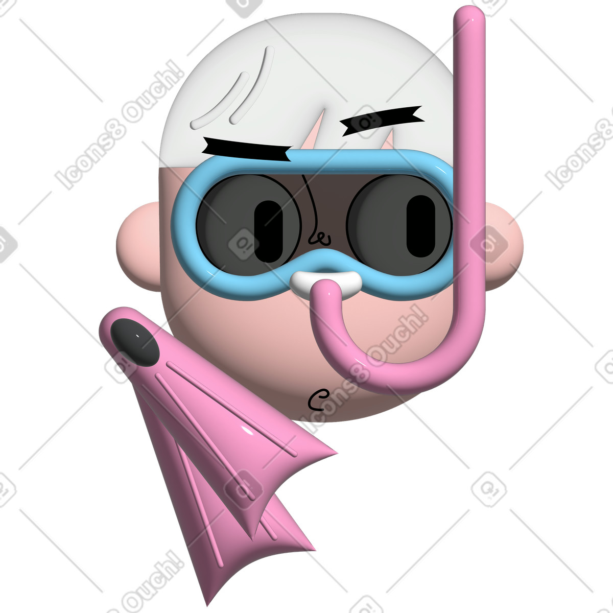Illustration Guy en masque de plongée avec palmes natation dans le style Cartoony à télécharger aux formats PNG, SVG