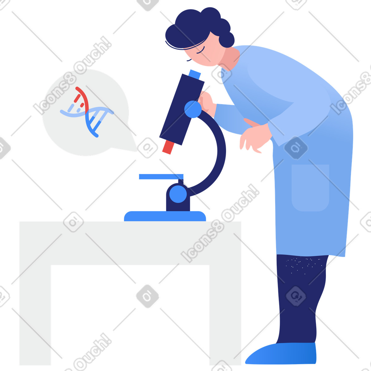 Illustration Un scientifique étudie l'adn au microscope dans le style Clip à télécharger aux formats PNG, SVG