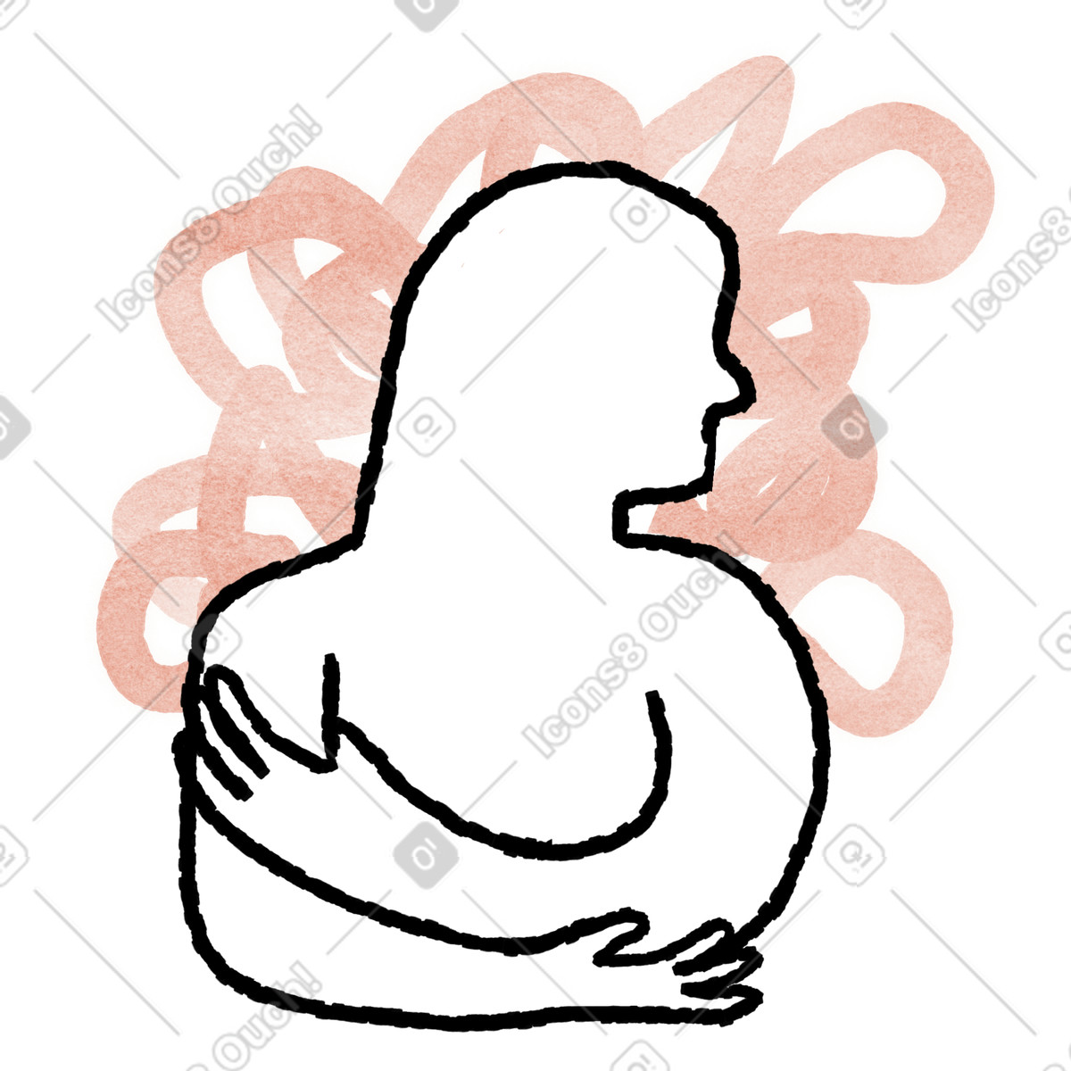 Ilustración Anxiety silhouette hugging self with tangled scribble stress behind en estilo Anthropic Claude Hand Drawn a descargar en PNG y SVG