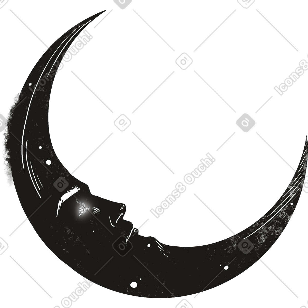 Crescent with a face illustration in Mystery style download in PNG, SVG