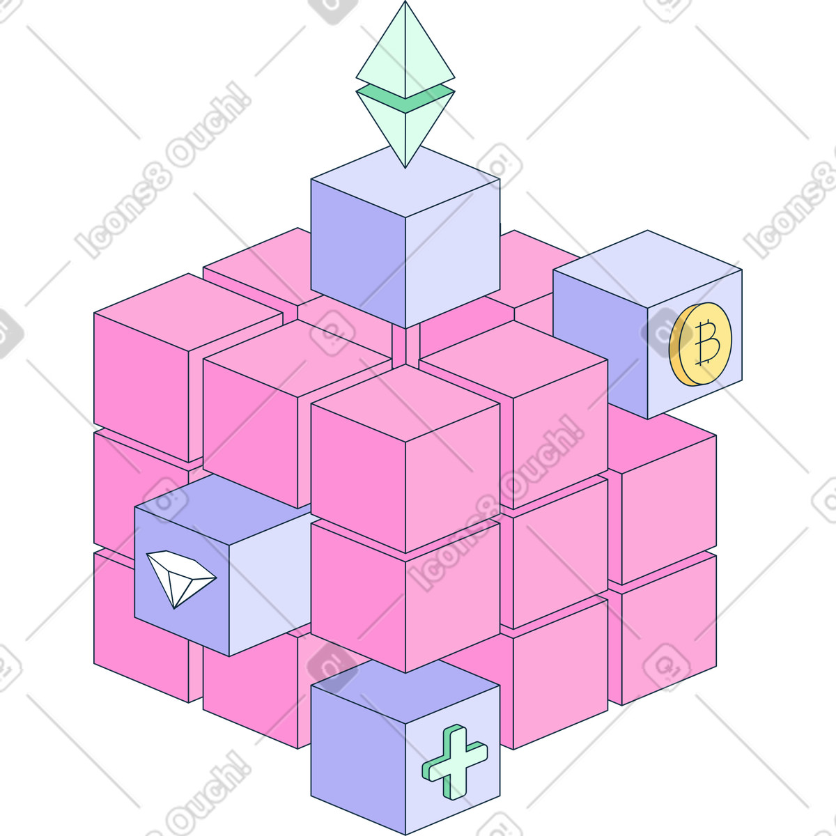 Pink cube illustration in PNG, SVG