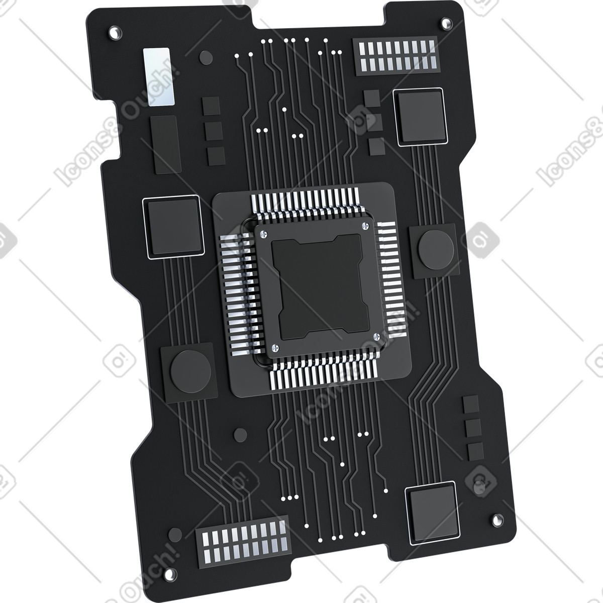 3D Pro スタイルの Motherboard circuit board with central microchip and electronic data pathways のイラストをPNG、SVG形式でダウンロード