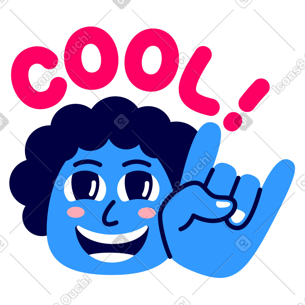 Ilustración Letras geniales! y chico con mano mecedora en estilo Rondy Stickers a descargar en PNG SVG