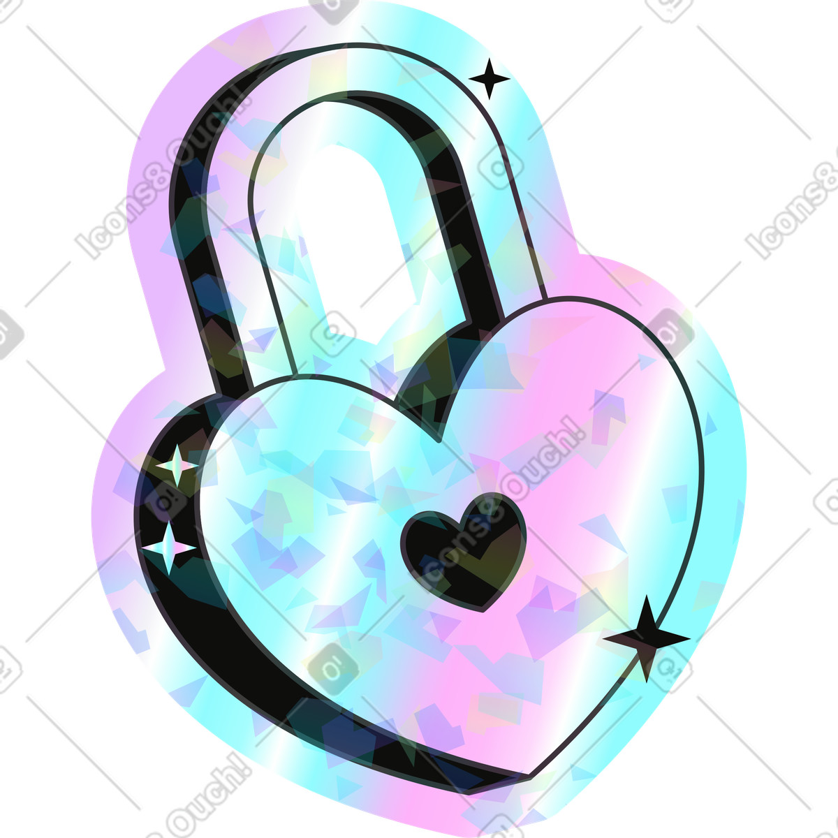 Lock with heart illustration in Holostickers style download in PNG, SVG