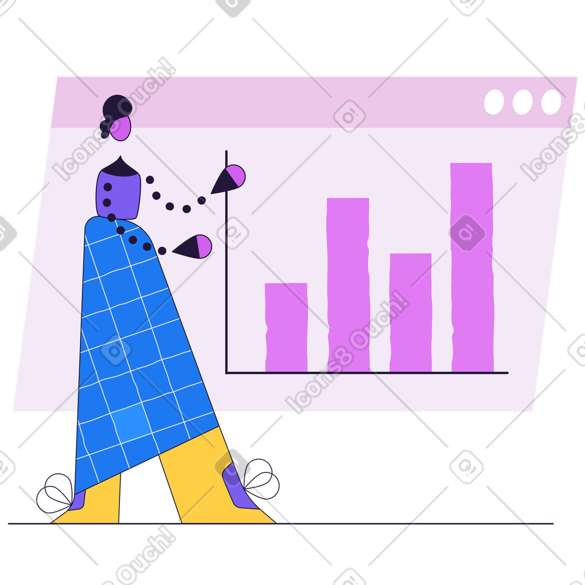 Woman doing a presentation with infographics illustration in Conifer style download in PNG, SVG