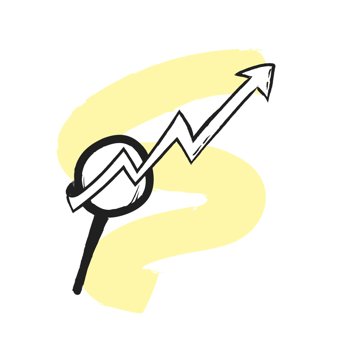 Magnifying glass with upward arrow, SEO growth and online visibility increase illustration in Pixeltrue icons style download in PNG, SVG