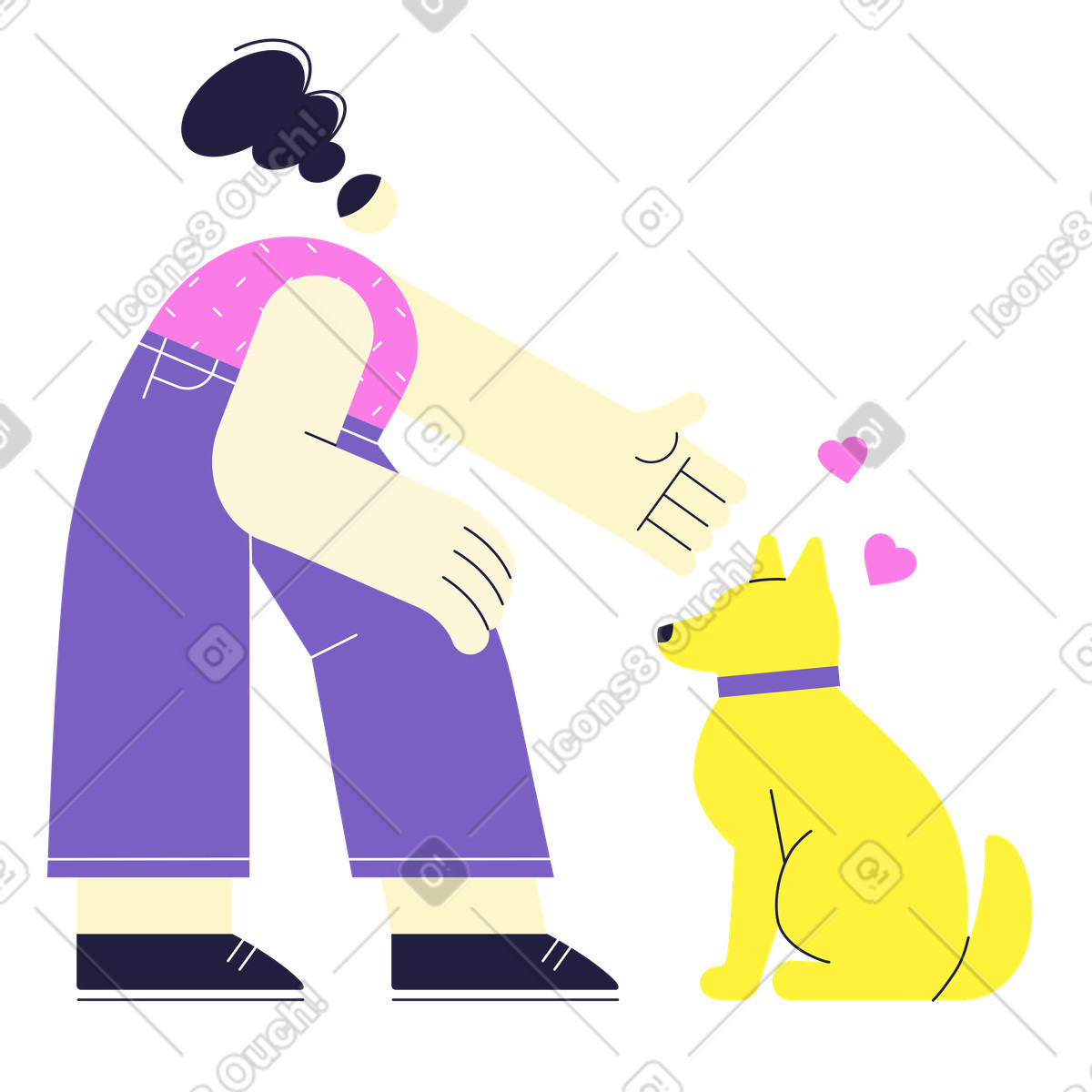 Woman petting her dog on the head illustration in Mellow style download in PNG, SVG