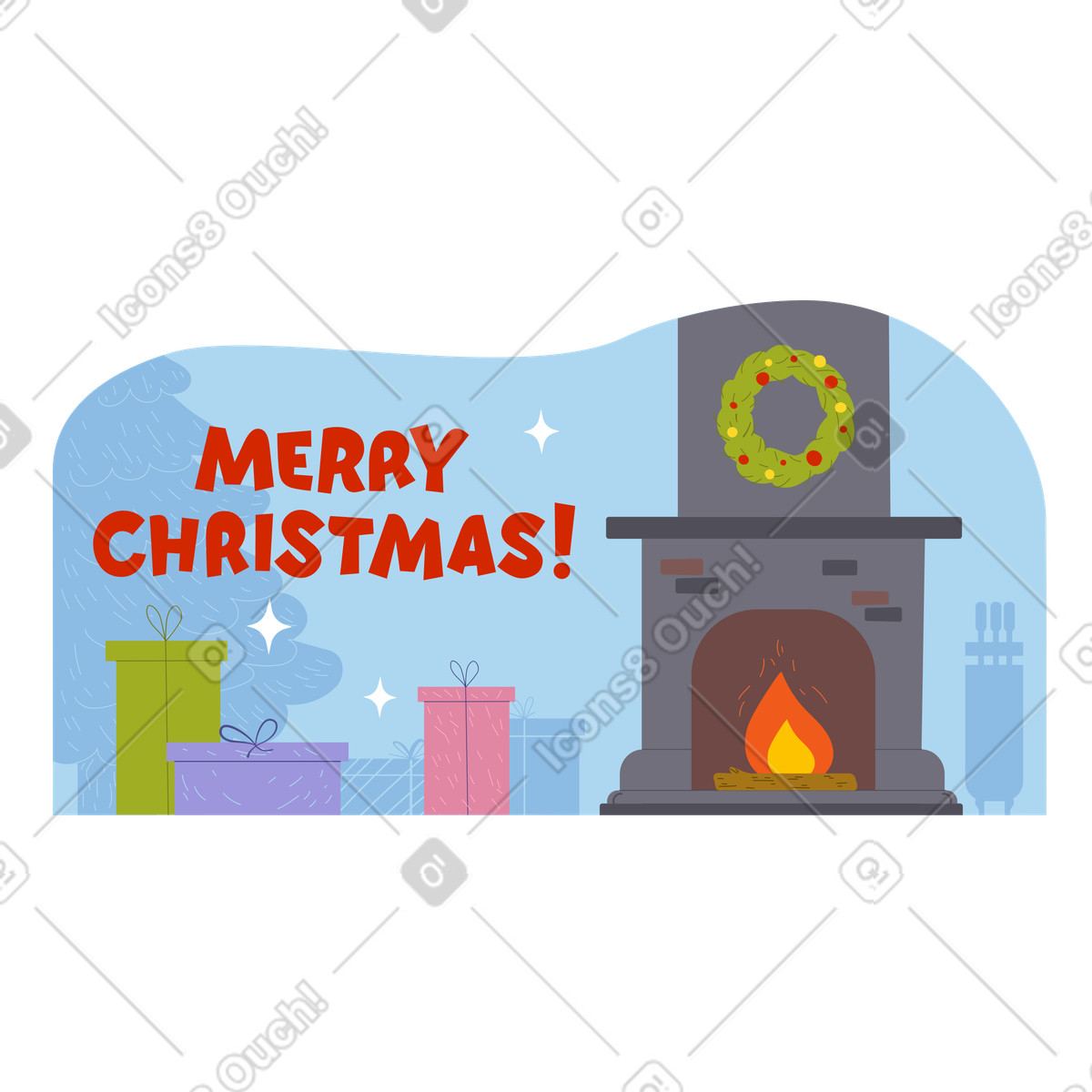 Ilustración Letras de feliz navidad en estilo Woof a descargar en PNG y SVG